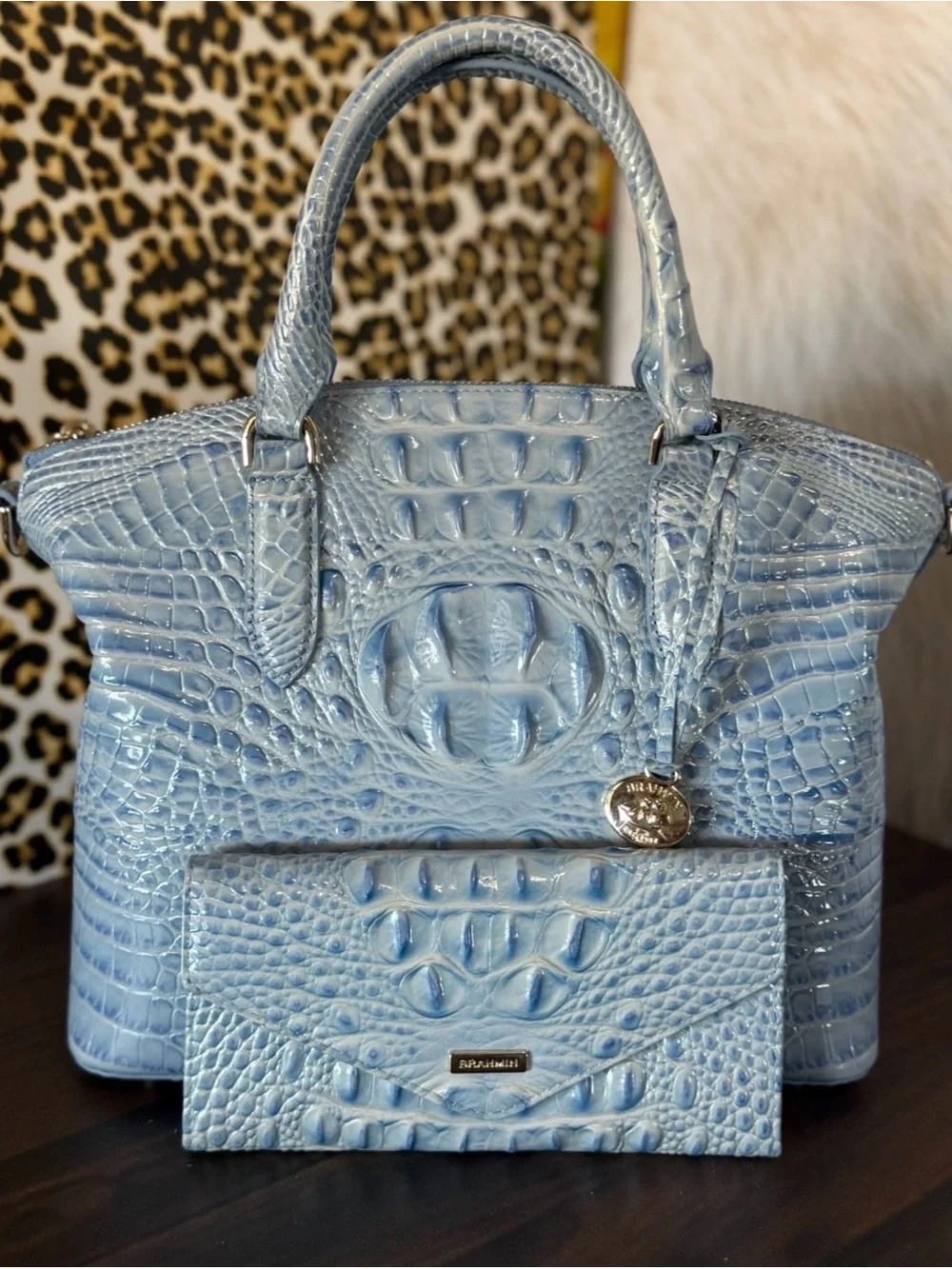 Brahmin Med Duxbury Heavenly Blue Melbourne And Matching Wallet NWT FIRM
